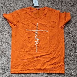 Vibrant Orange Short Sleeve Tee with Graphic Design